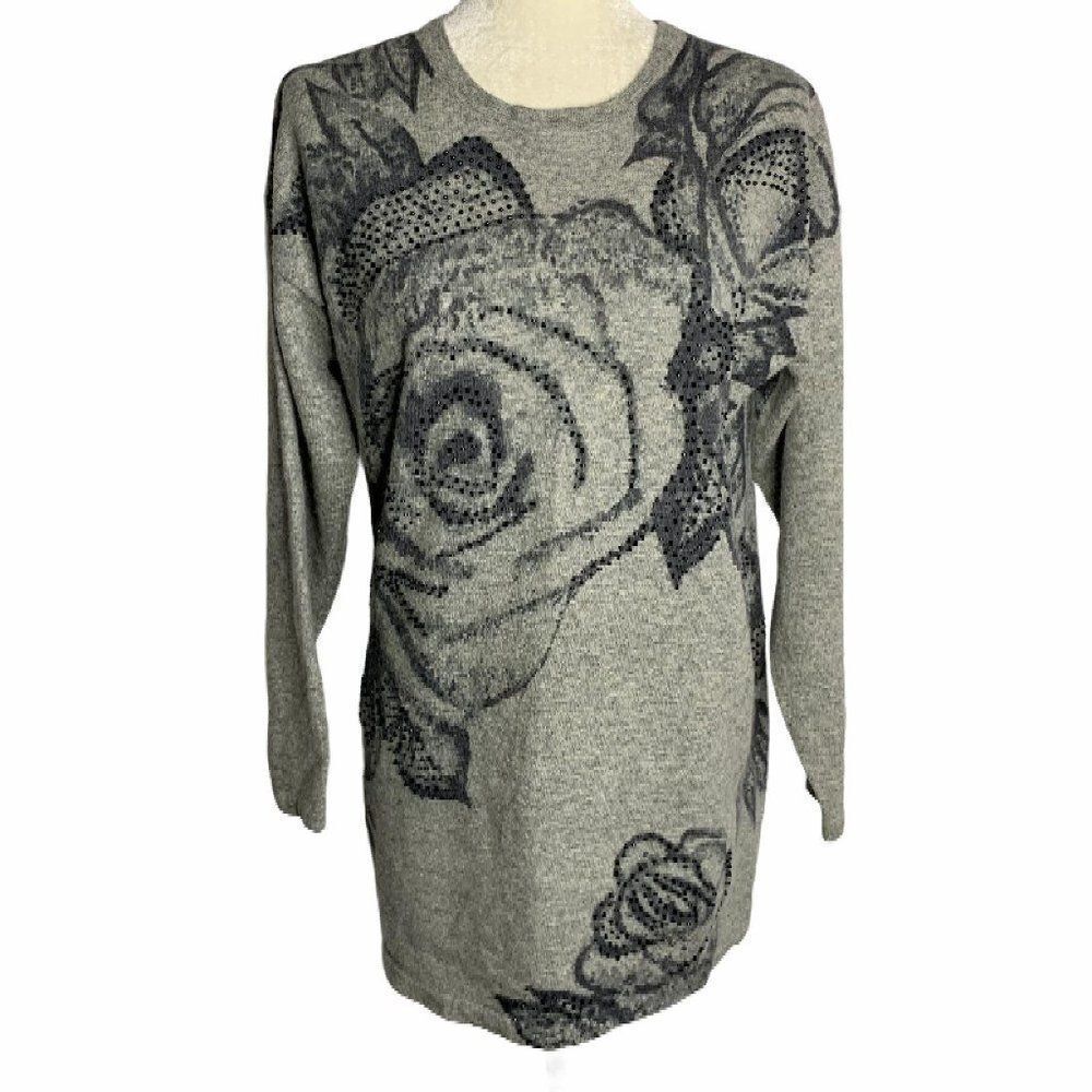 Vintage Lambswool Angora Beaded Sweater M Grey - Picture 2 of 8